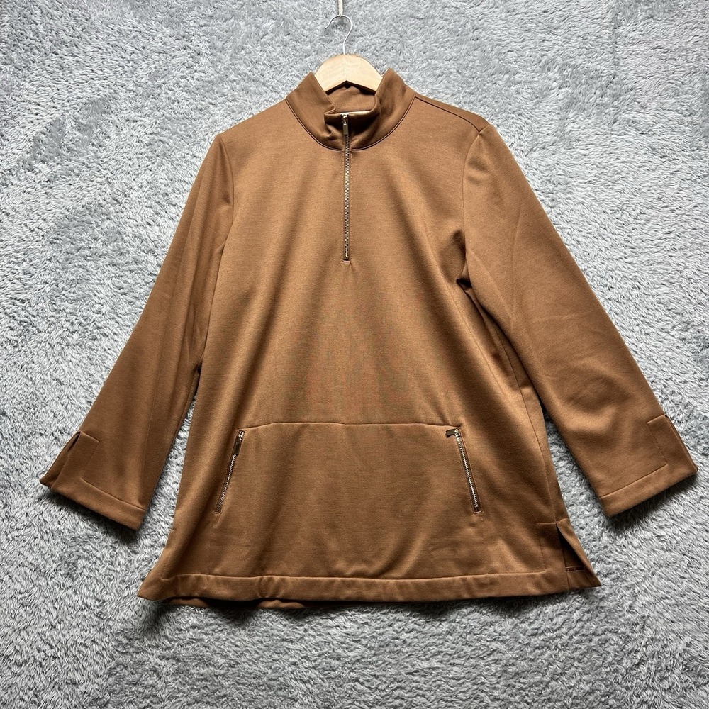 Soft Surroundings Top Womens Large Brown Marlowe 1/4 Zip Pullover Tunic